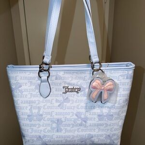 Juicy Couture Light Blue Tote with Pink Bow Charm